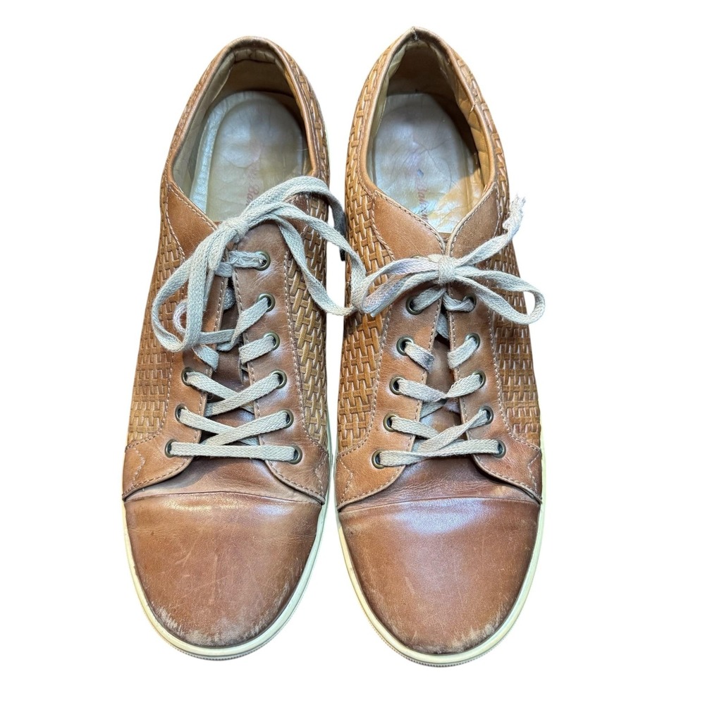 Shoes Mens Size 12 Brown Leather Woven Cap Toe Lace Up Sneakers Casual Comfort
